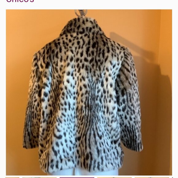 CHICO'S Leopard Faux Fur Cropped Jacket Size L - Picture 4 of 12